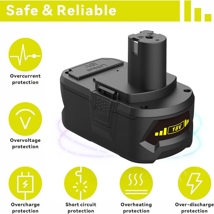 8.0Ah For Ryobi 18V P108 Battery replacement | High Capacity Li-ion Battery