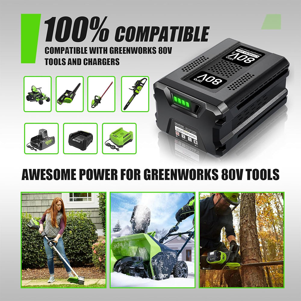 For Greenworks 80V 5.5Ah Battery Max GBA80200 compatible with Greenworks 80V Cordless Power Tools GCH8040