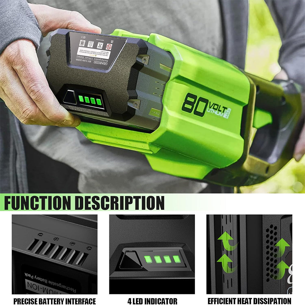 For Greenworks 80V 5.5Ah Battery Max GBA80200 compatible with Greenworks 80V Cordless Power Tools GCH8040