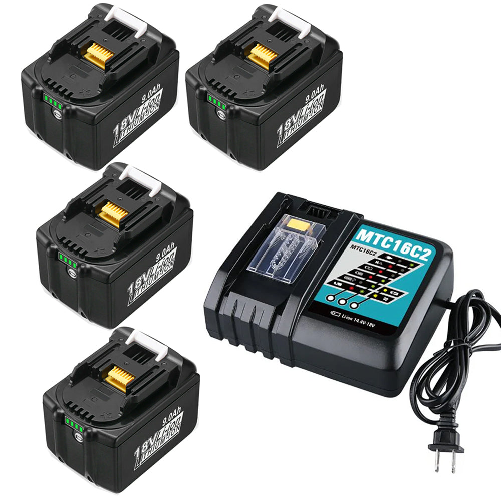 For Makita 18V Battery| BL1890B 9.0Ah Lithium BL1830 BL1850 Battery 4 Pack+DC18RC 6.0Ah Charger