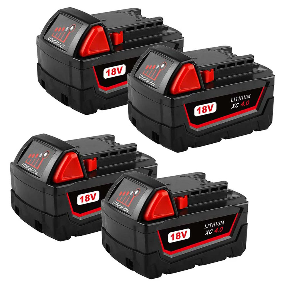 For Milwaukee M18 Battery Replacement | 18V XC 4.0Ah Li-Ion Battery 4 Pack
