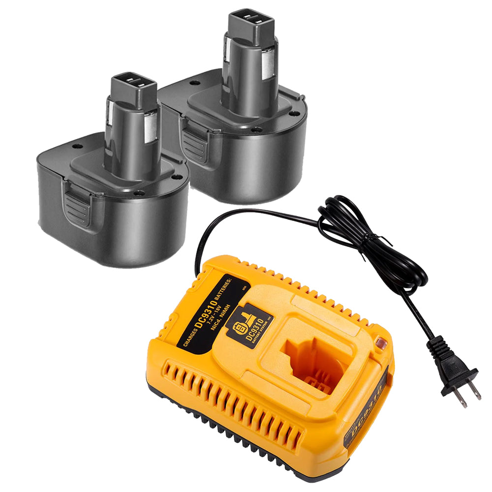 2 Pack For Dewalt 12V  4.6Ah Battery Replacement XRP DC9071 DW9072 + DC9310 Charger For 7.2V-18V XRP Ni-Cd & Ni-Mh Battery