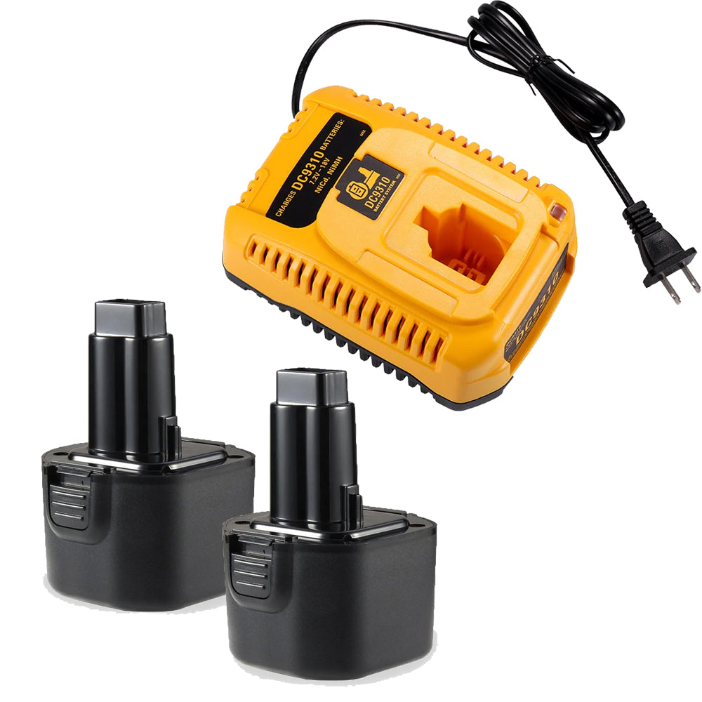 2 Pack For Dewalt 9.6V Battery Replacement DC9062 4.8Ah Battery + DC9310 Charger For 7.2V-18V XRP Ni-Cd & Ni-Mh Battery