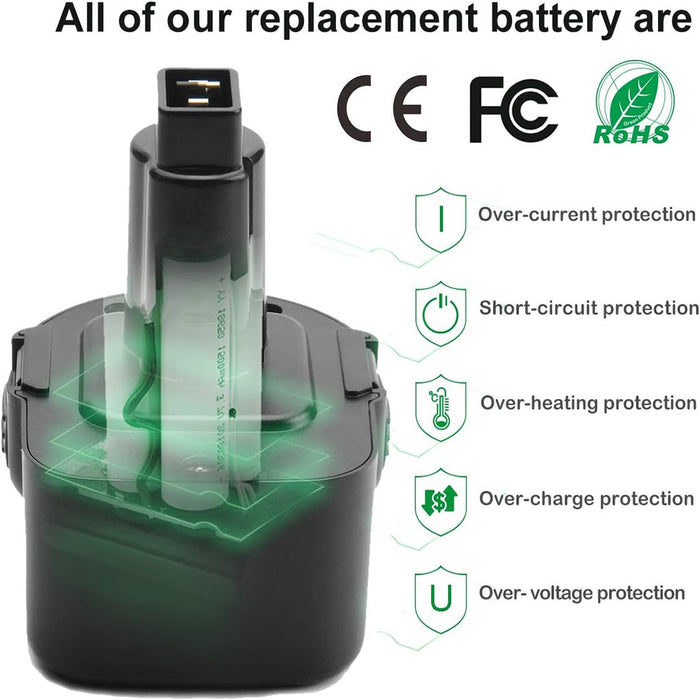 For Dewalt 12V XRP Battery Replacement | DC9071 4.8Ah Ni-Mh Battery