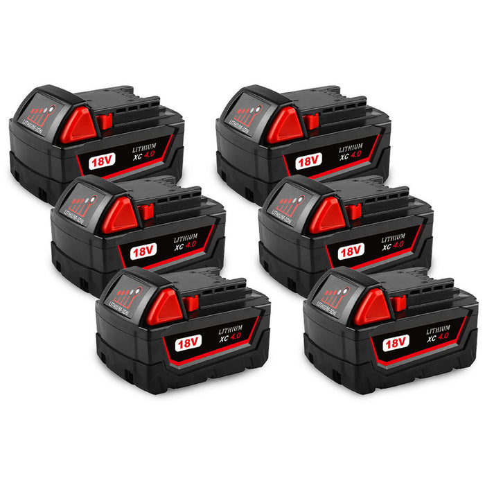 For Milwaukee M18 Battery Replacement | 18V XC 4.0Ah Li-Ion Battery 6 Pack