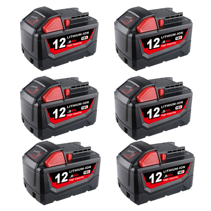 12.0Ah For Milwaukee 18V Battery Replacement 48-11-1811 | M18 Li-ion Battery 6 Pack