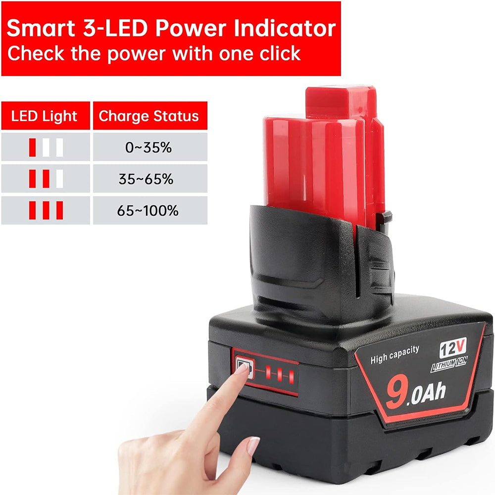 12V 9.0Ah For Milwaukee M12 Li-ion Replacement Battery