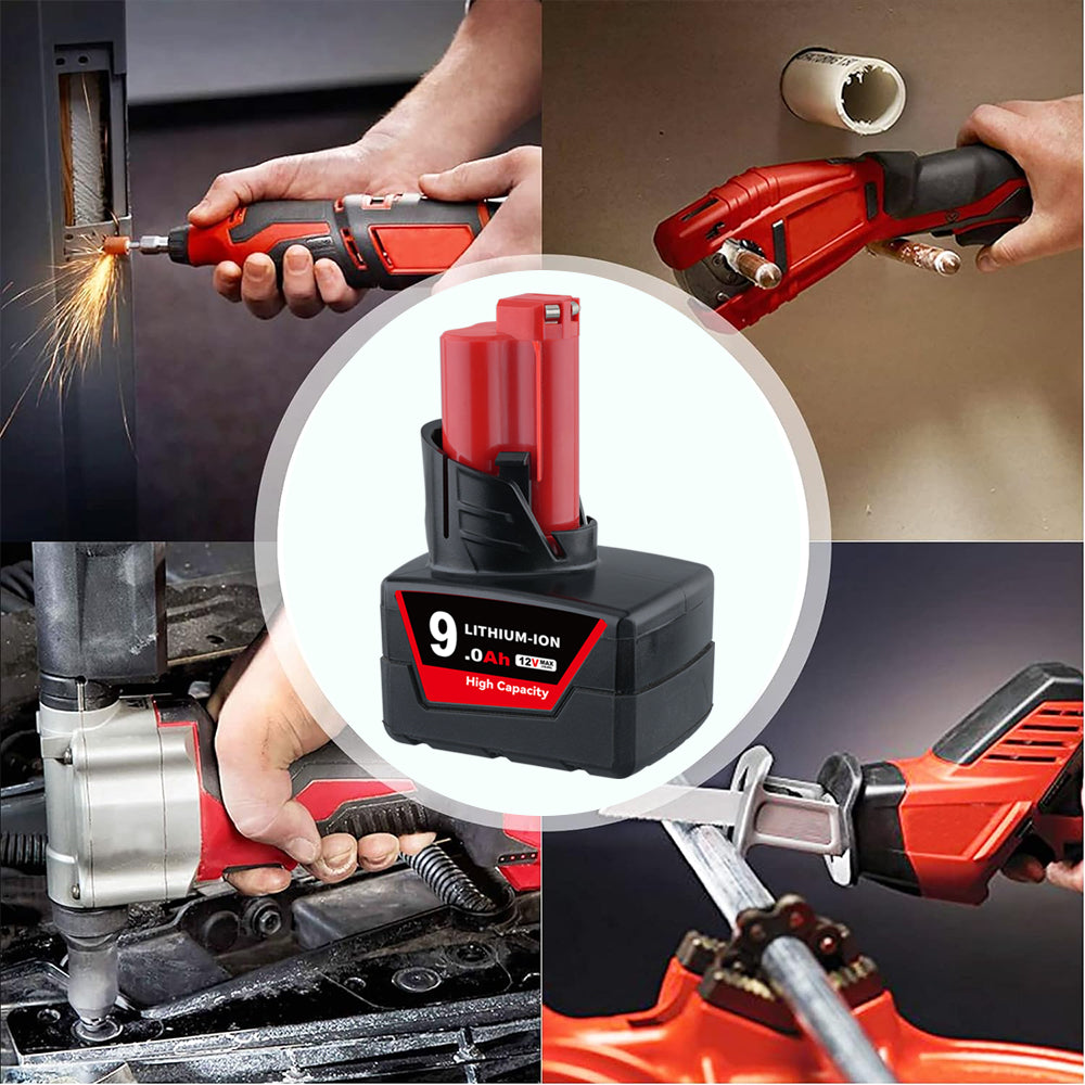 4 Pack 12V 9.0Ah For Milwaukee M12 Li-ion Replacement Battery