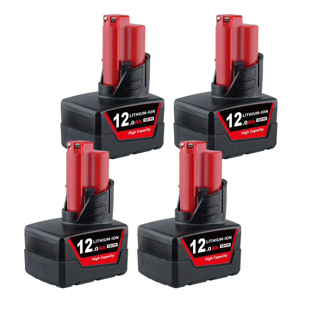 4 Pack 12V 12.0Ah For Milwaukee M12 Li-ion Replacement Battery