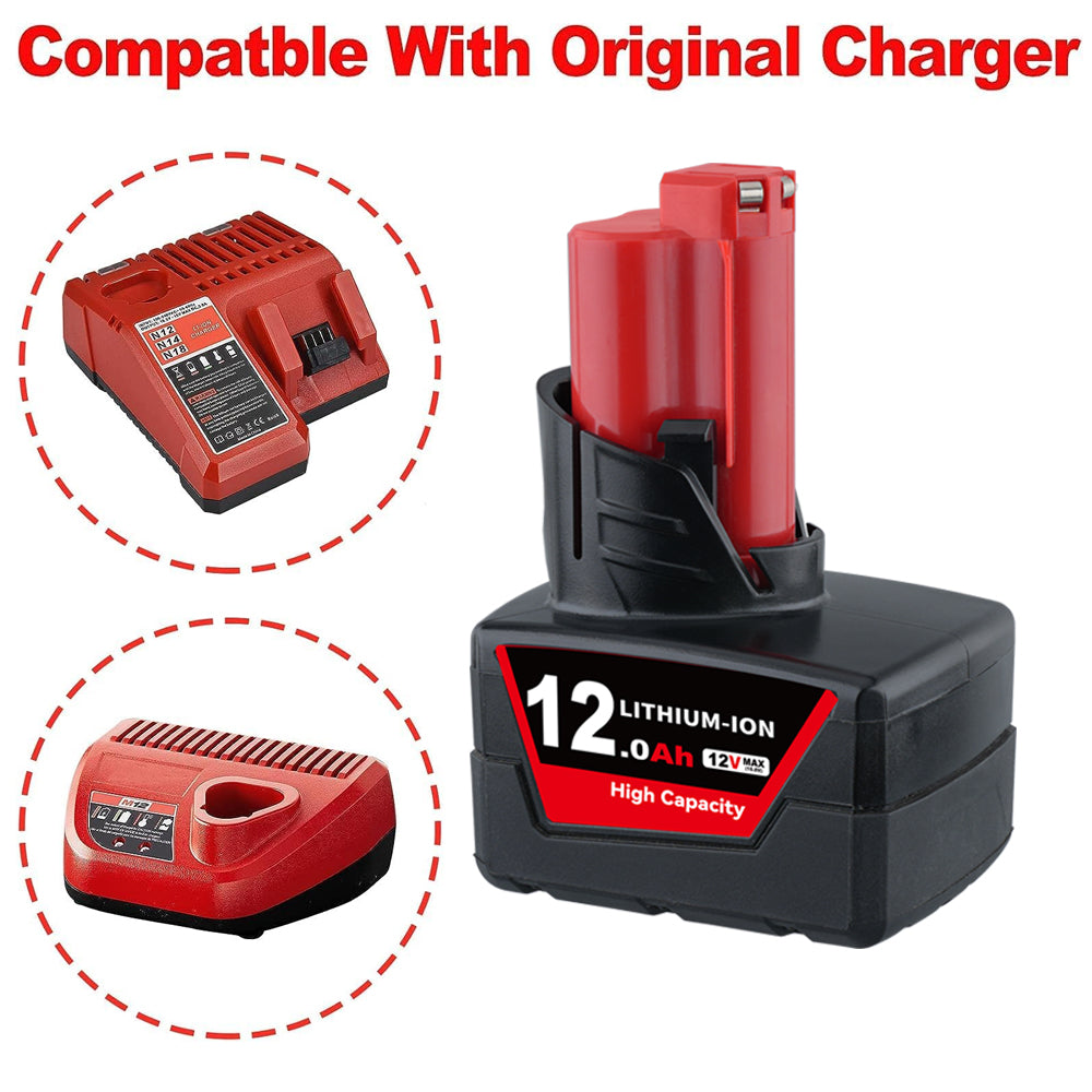 3 Pack 12V 12.0Ah For Milwaukee M12 Li-ion Replacement Battery