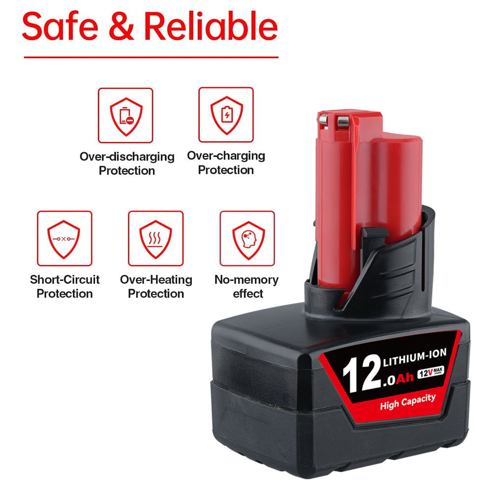 12V 12.0Ah For Milwaukee M12 Li-ion Replacement Battery