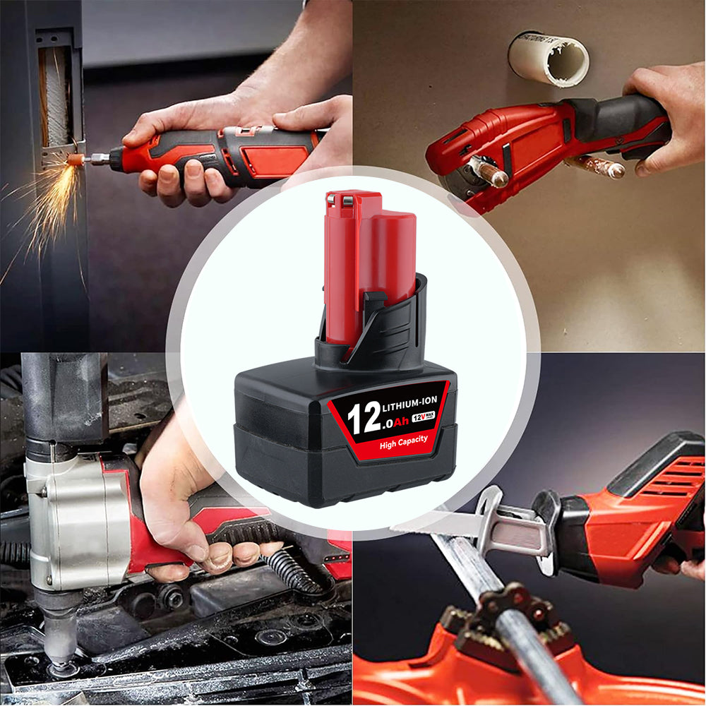 2 Pack 12V 12.0Ah For Milwaukee M12 Li-ion Replacement Battery