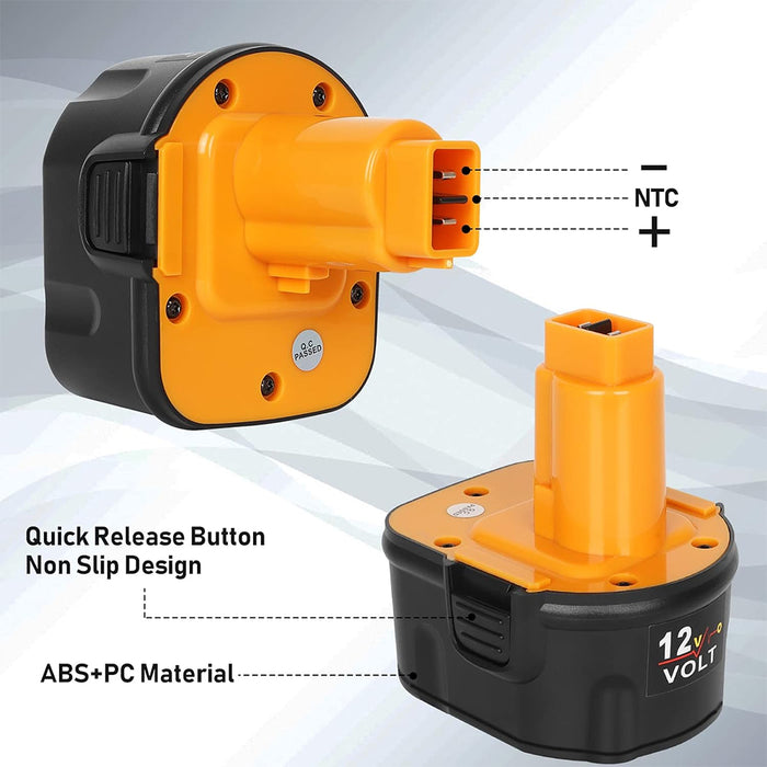 For Dewalt 12V XRP Battery Replacement | DC9071 4.8Ah Ni-Mh Battery 3 Pack