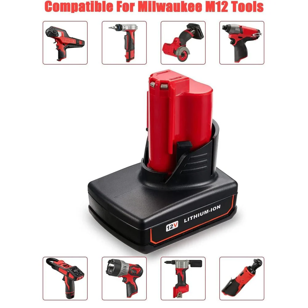 For Milwaukee M12 Battery Replacement | 12V 5.5Ah Li-ion Battery 4 Pack