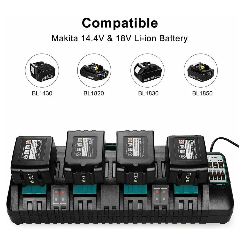 4 Pack For 18V 6Ah Makita BL1860B battery replacement & 4-port 18V Li-ion charger DC18SF For 14.4V-18V battery