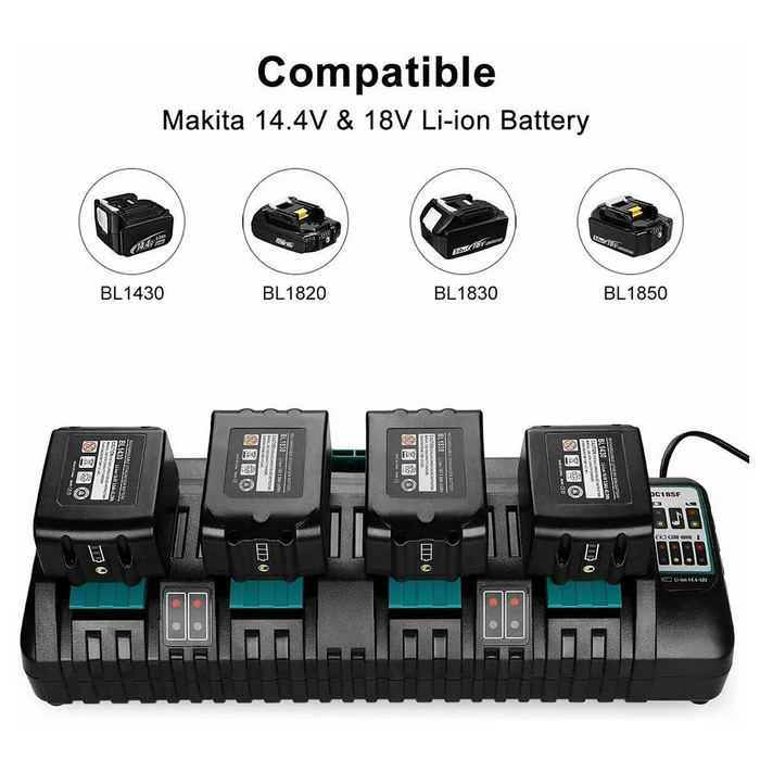 4 Pack For 18V 6Ah Makita BL1860 battery replacement & 4-port 18V Li-ion charger DC18SF For 14.4V-18V battery