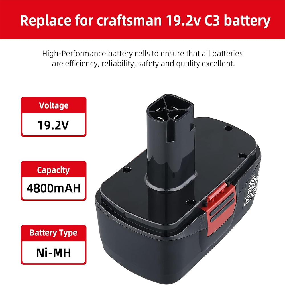 For Craftsman C3 19.2V 4.8Ah Battery Replacement | 130279005 Black Battery 6 Pack