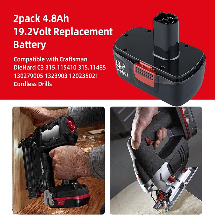 For Craftsman C3 19.2V 4.8Ah Battery Replacement | 130279005 Black Battery 2 Pack