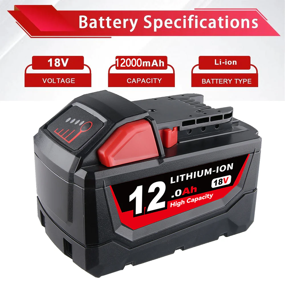 For Milwaukee 18V 12.0Ah XC LITHIUM Replacement Battery 4 Pack With Rapid Charger For Milwaukee M18 & M12 Battery