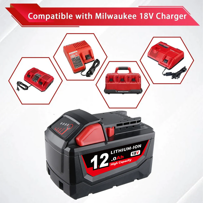 12.0Ah For Milwaukee 18V Battery Replacement 48-11-1811 | M18 Li-ion Battery 6 Pack