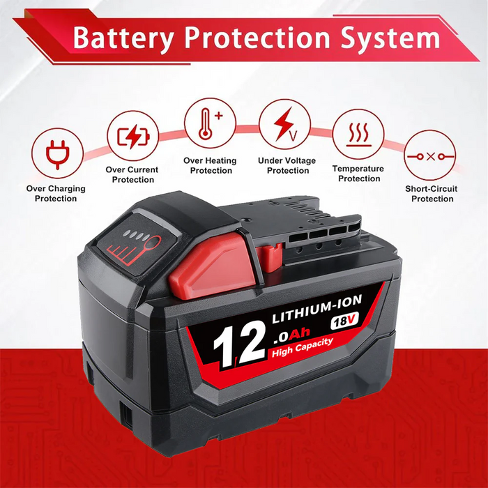 12.0Ah For Milwaukee 18V Battery Replacement 48-11-1811 | M18 Li-ion Battery 6 Pack