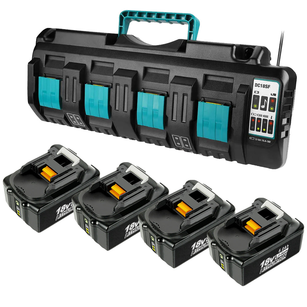 4 Pack For 18V 6Ah Makita BL1860B battery replacement & 4-port 18V Li-ion charger DC18SF For 14.4V-18V battery