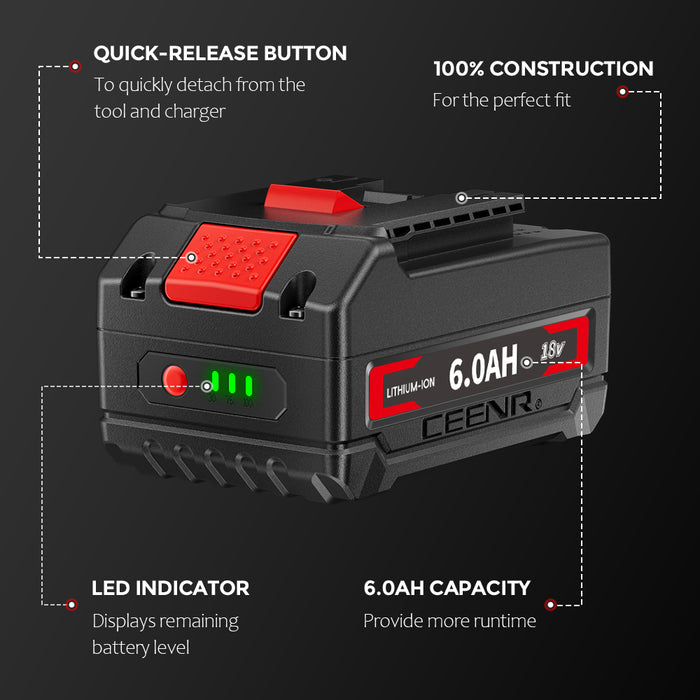 Ceenr 6.0Ah Battery For Bosch 18V 2 Pack | Replacement Model BAT610G, with LG Battery Cell (INR18650HG2)