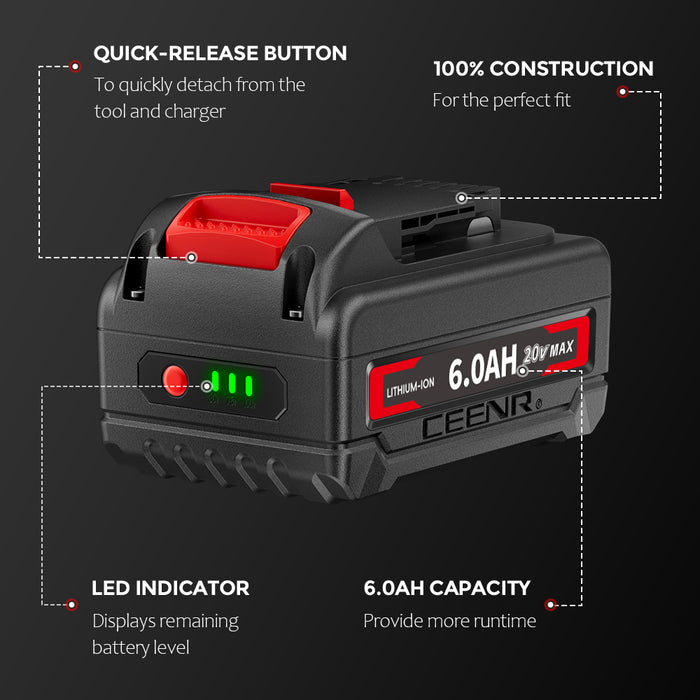 Ceenr 6.0Ah Battery For DeWalt 18V(20V Max) 2 Pack | Replacement Model DCB200, with LG Battery Cell (INR18650HG2)