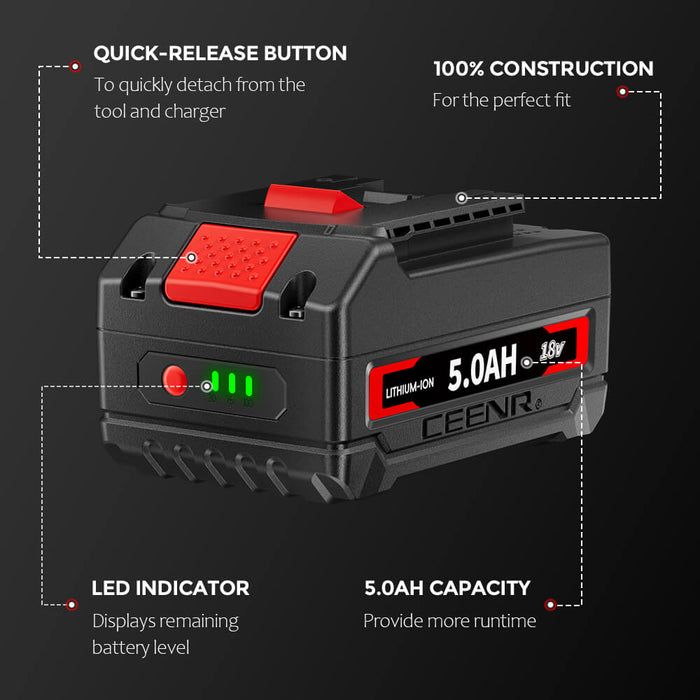 Ceenr 5.0Ah Battery For Bosch 18V 4 Pack | Replacement Model BAT610G