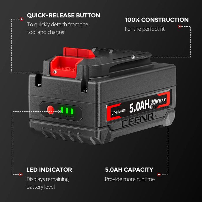 Ceenr 5.0Ah Battery For Craftsman 20V Max 2 Pack | Replacement Model V20