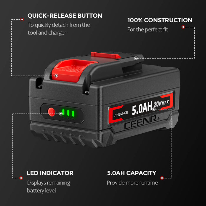 Ceenr 5.0Ah Battery For Worx 20V Max 2 Pack | Model WA3551