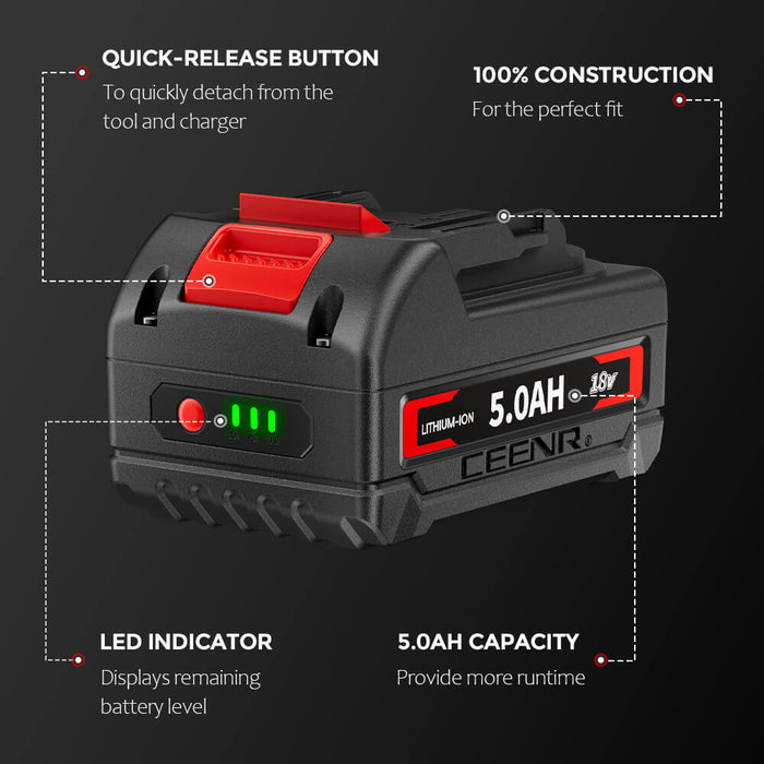 Ceenr 5.0Ah Battery For Makita 18V 2 Pack | Replacement Model BL1860B