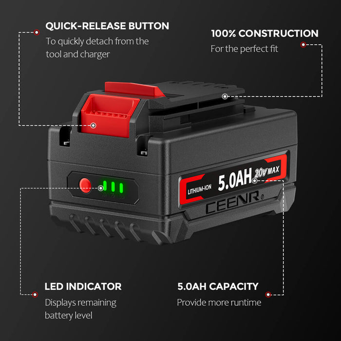 Ceenr 5.0Ah Battery For Porter Cable 20V Max 4 Pack | Replacement Model PCC685