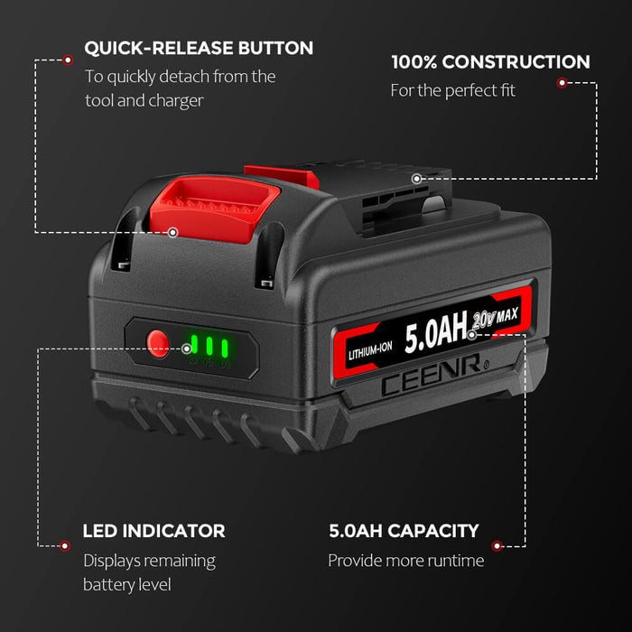 Ceenr 5.0Ah Battery For DeWalt 18V(20V Max) 2 Pack | Replacement Model DCB200