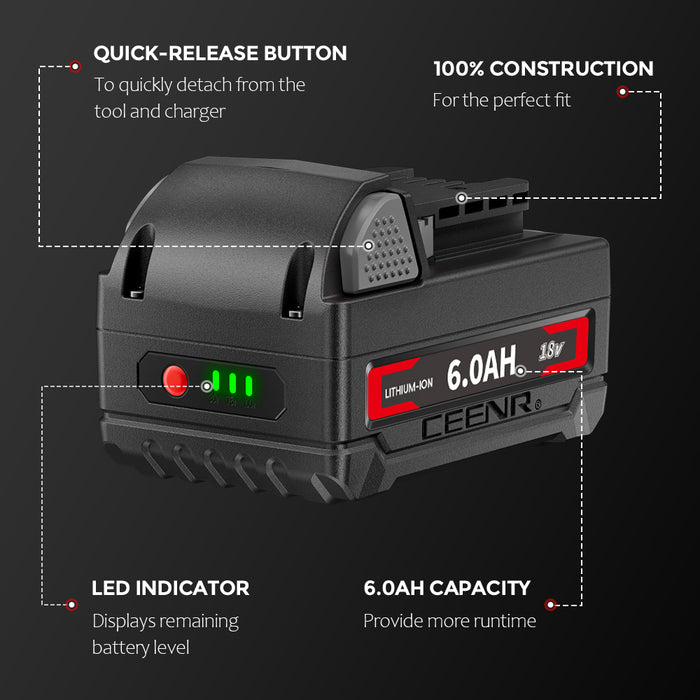 Ceenr 6.0Ah Battery For Milwaukee 18V | Replacement Model M 18, with LG Battery Cell (INR18650HG2)