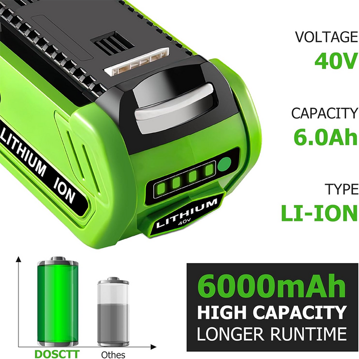 For GreenWorks 40V 6.0Ah Battery Replacement | Lithium Battery 29472 29462 Battery For GreenWorks 40V G-MAX Power Tools