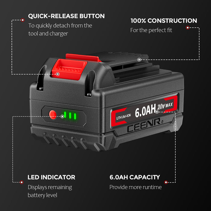 Ceenr 6.0Ah Battery For Black and Decker 18V(20V Max) 2 Pack | Replacement Model LBXR20, with LG Battery Cell (INR18650HG2)