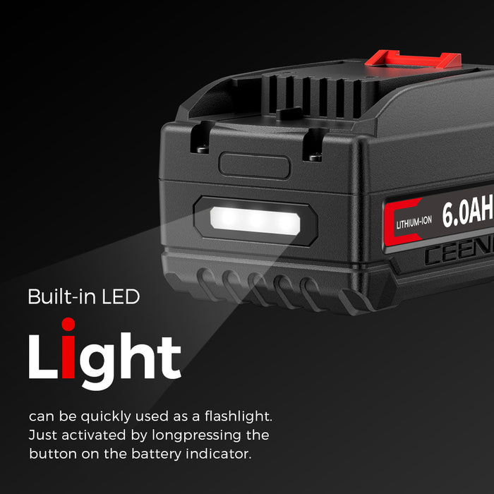 Ceenr 6.0Ah Battery For Worx 18V(20V Max) 4 Pack | Model WA3520, with LG Battery Cell (INR18650HG2)