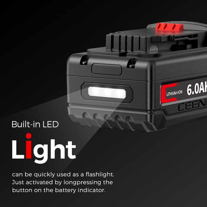 Ceenr 6.0Ah Battery For DeWalt 18V(20V Max) | Replacement Model DCB200, with LG Battery Cell (INR18650HG2)