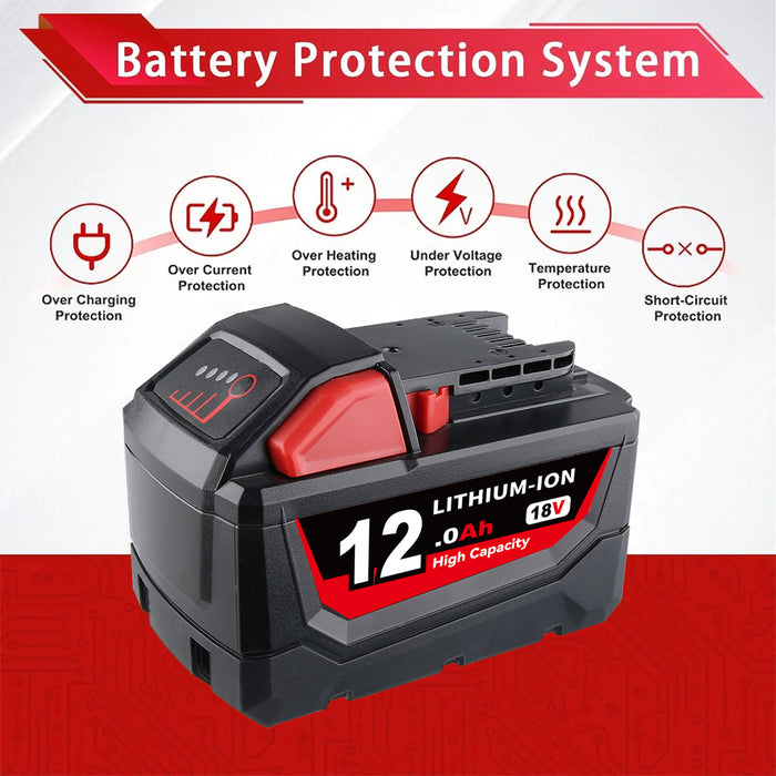 12.0Ah For Milwaukee 18V Battery Replacement 48-11-1811 | M18 Li-ion Battery