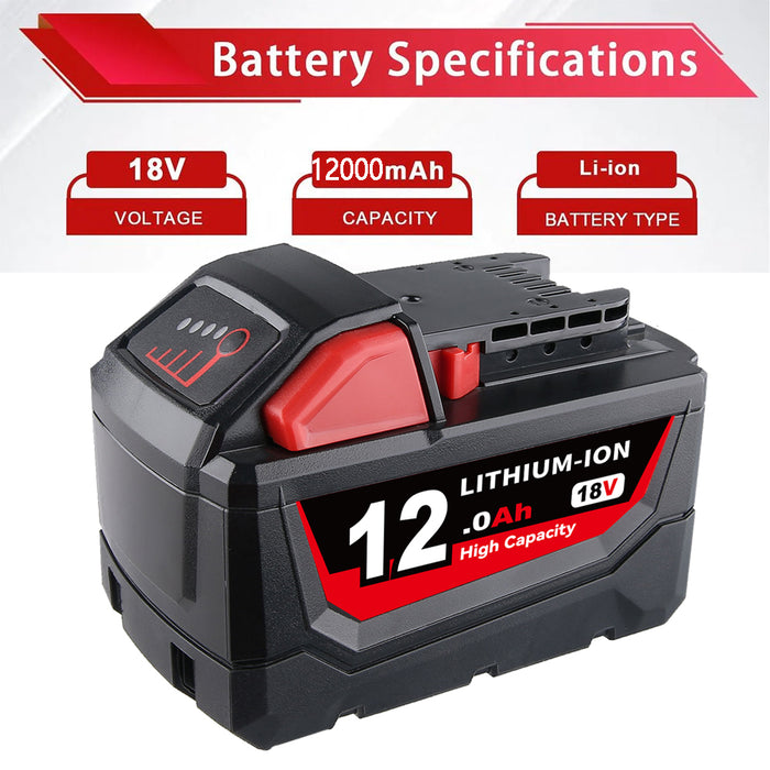 12.0Ah For Milwaukee 18V Battery Replacement 48-11-1811 | M18 Li-ion Battery