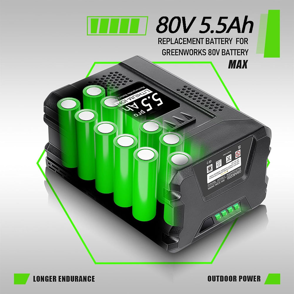 For Greenworks 80V 5.5Ah Battery Max GBA80200 compatible with Greenworks 80V Cordless Power Tools GCH8040