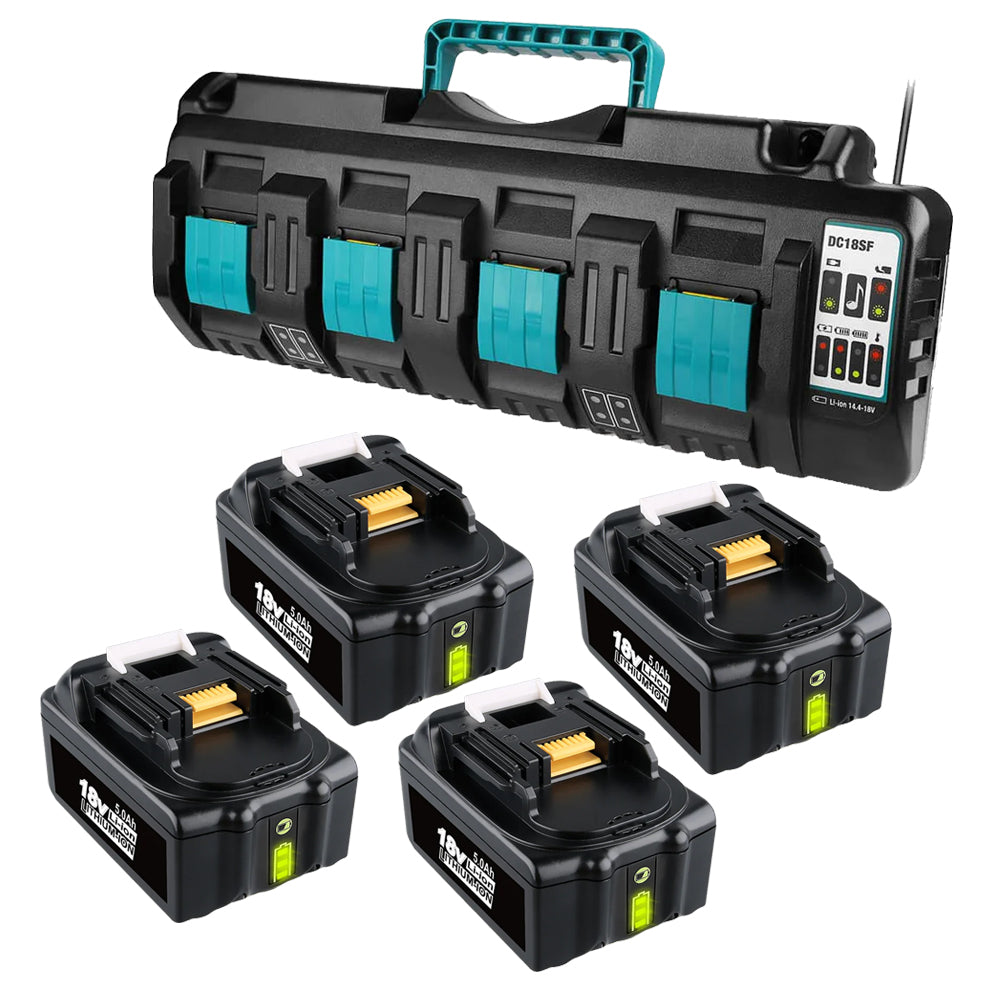 4 Pack For 18V 5Ah Makita BL1850B battery replacement & 4-port 18V Li-ion charger DC18SF For 14.4V-18V battery | clearance