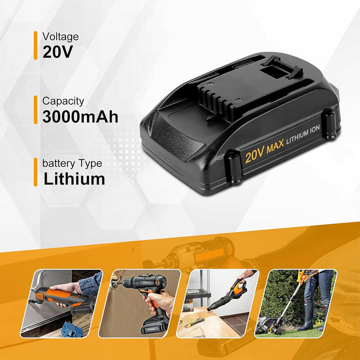 For Worx 20V MAX Battery Replacement | WA3520 3.0Ah Li-ion Battery