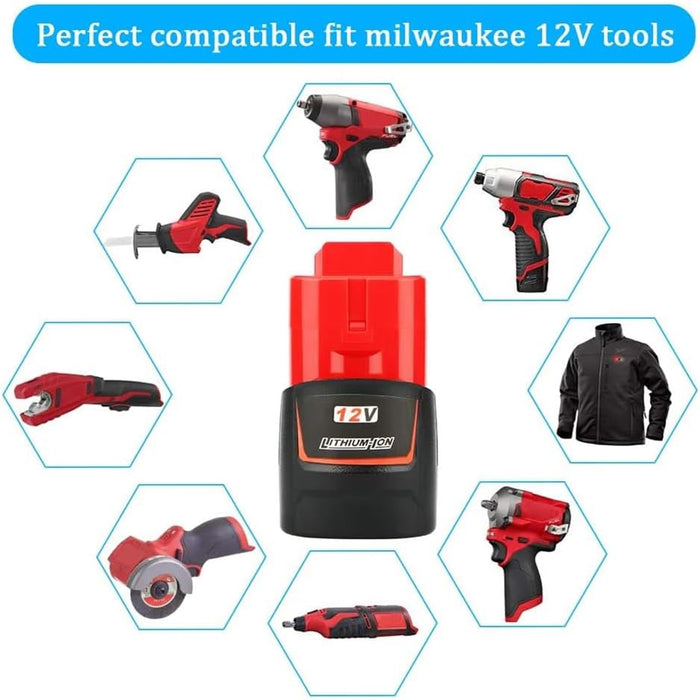 4 Pack For Milwaukee M12 12V 3.5Ah Battery Replacement + M12 Charger Replacement | 12V Rapid Charger