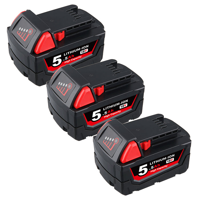 For Milwaukee M18 18V 5.5Ah XC Li-ion Battery Replacement |  3 Pack