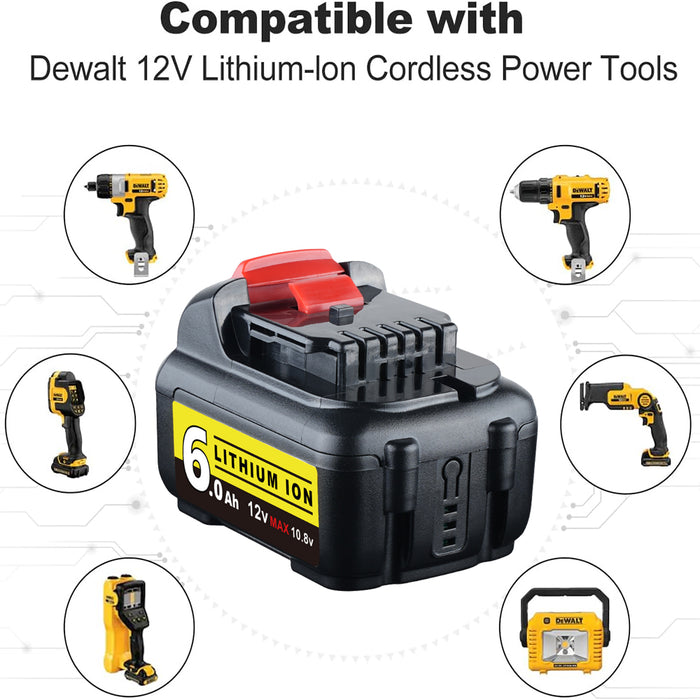 For Dewalt 12V Battery Replacement | DCB120 DCB123 DCB127 6.0Ah Li-ion Battery 4 Pack