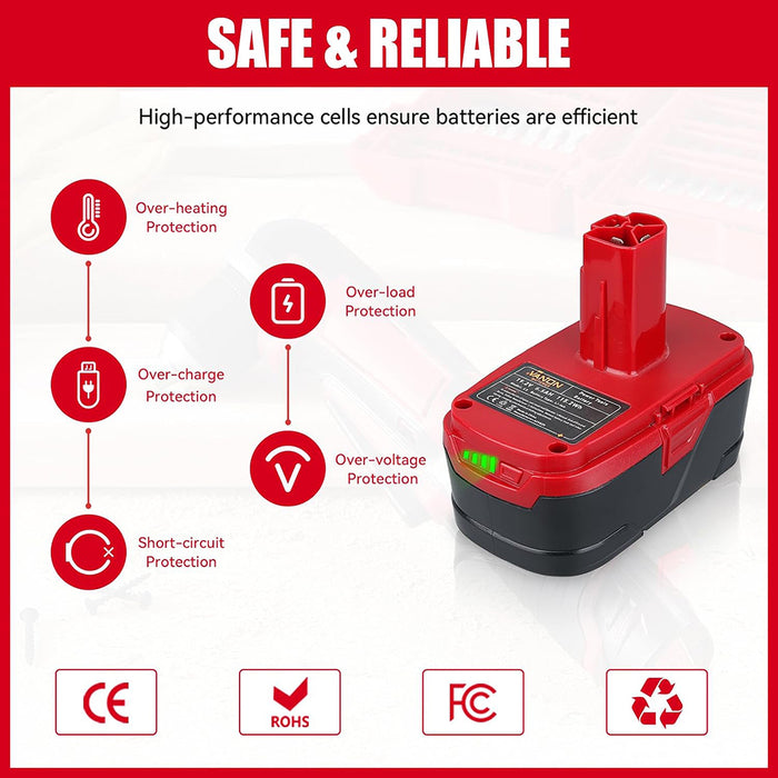 6.5Ah 19.2V Replacement Battery for Craftsman C3 |  Lithium Ion XCP 130279005 1323903 19.2V Battery 2 PACK