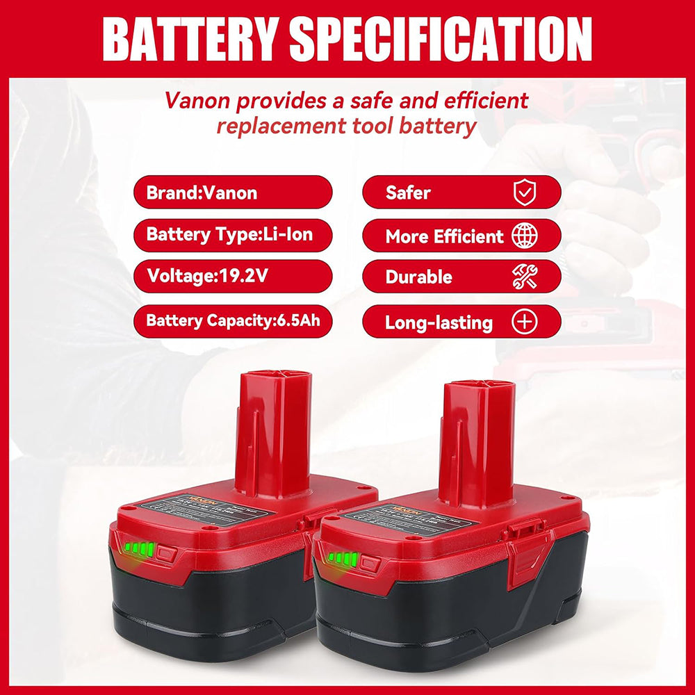 6.5Ah 19.2V Replacement Battery for Craftsman C3 |  Lithium Ion XCP 130279005 1323903 19.2V Battery 4 PACK