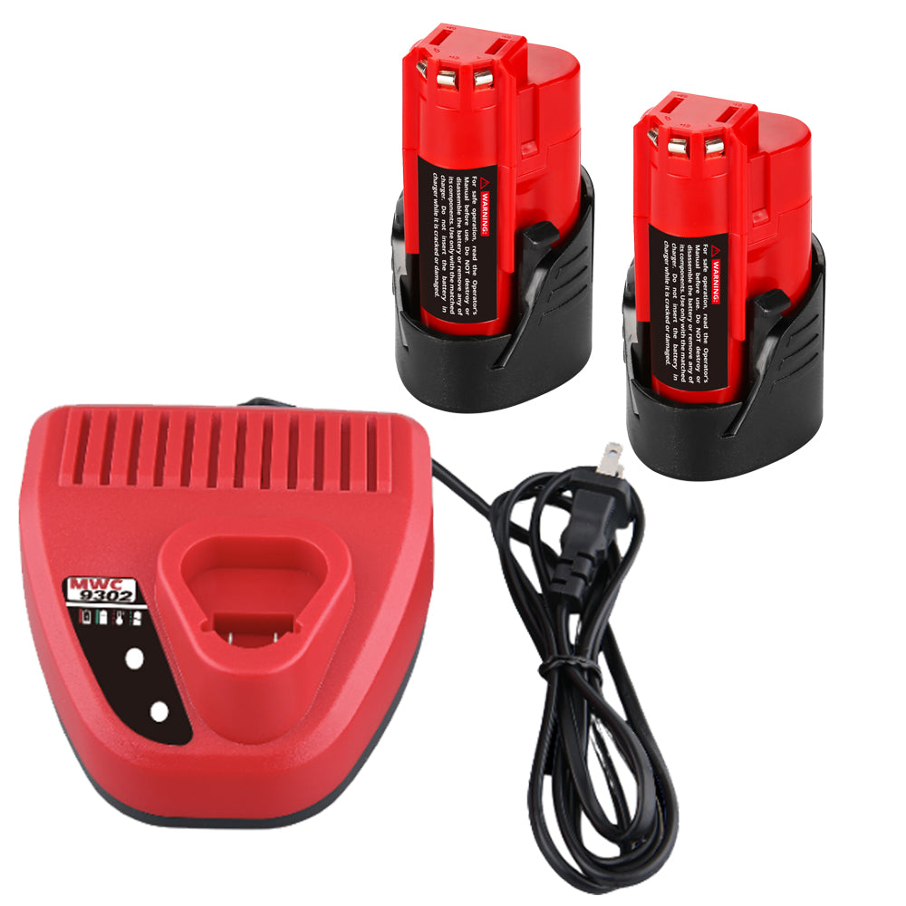 2 Pack For Milwaukee M12 12V 3.5Ah Battery Replacement + M12 Charger Replacement | 12V Rapid Charger